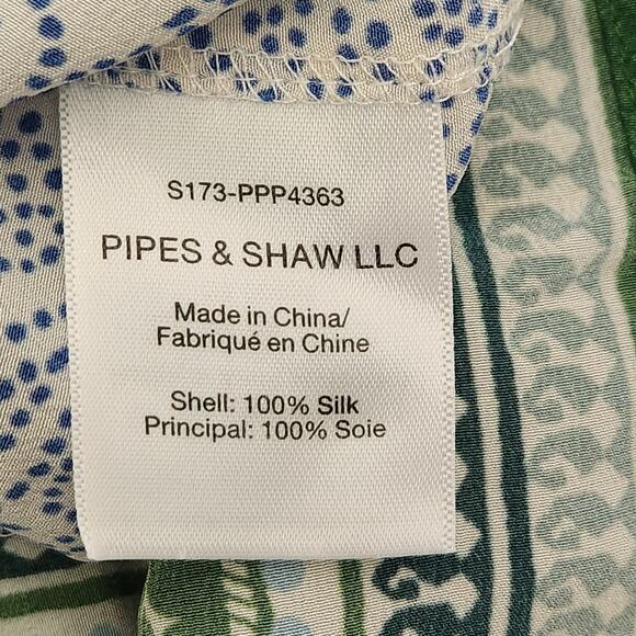 Veronica Beard Blue Green Short Capped Sleeves Top Small 100% Silk Lightweight - Picture 5 of 5